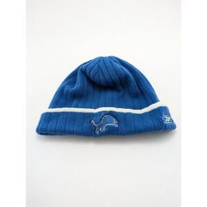 Vintage Reebok NFL Team Apparel Detroit Lions Blue White Beanie Hat Cap One Size